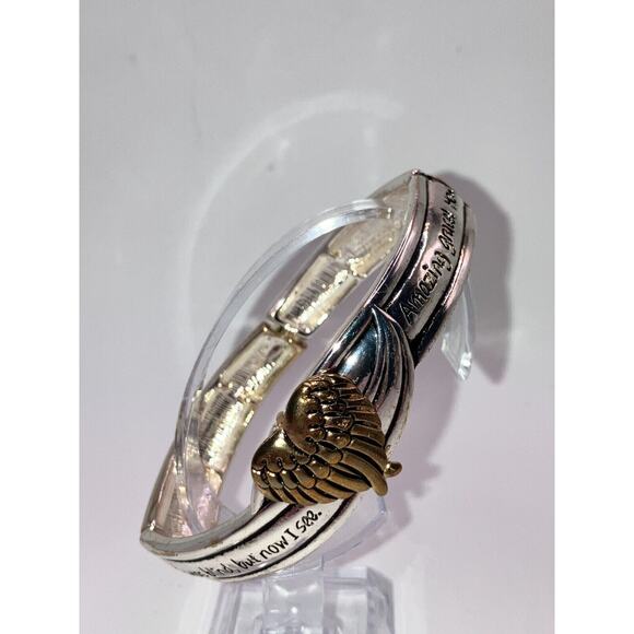 NWOT! Two-Tone Angel Wing Amazing Grace Prayer Stretch 2 5/8" Bracelet! - Picture 7 of 8